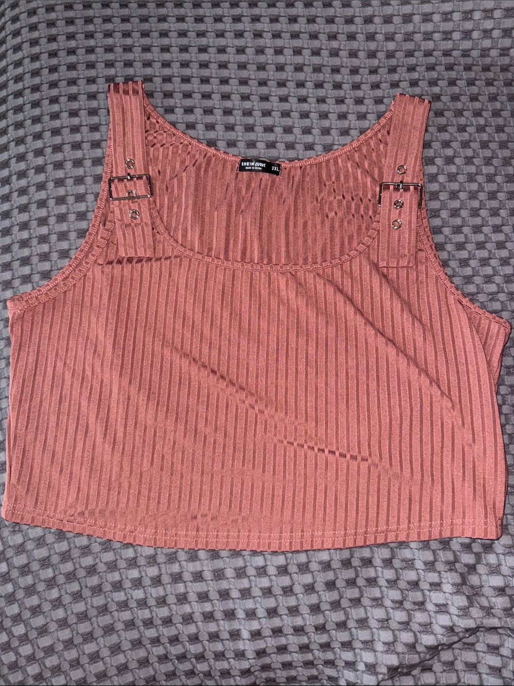 Rose Ribbed Buckle Tank Top